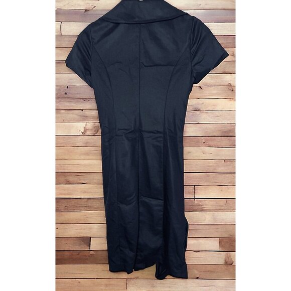 NWOT Mangosteen Dress Size Small Navy Blue Ruched Front Zip V Neck ($360) - Picture 3 of 4